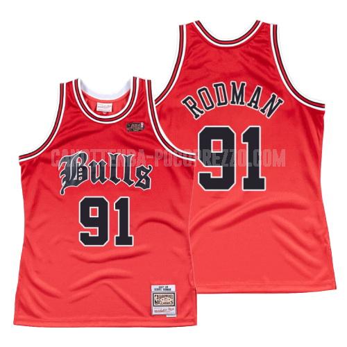 canotta chicago bulls di dennis rodman 91 uomo rosso old english 1997-98