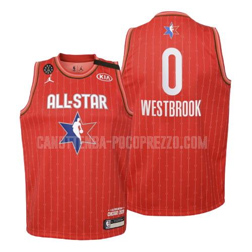 canotta houston rockets di russell westbrook 0 bambini rosso nba all-star 2020