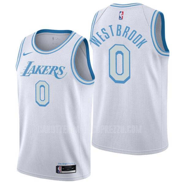 canotta los angeles lakers di russell westbrook 0 uomo bianco city edition