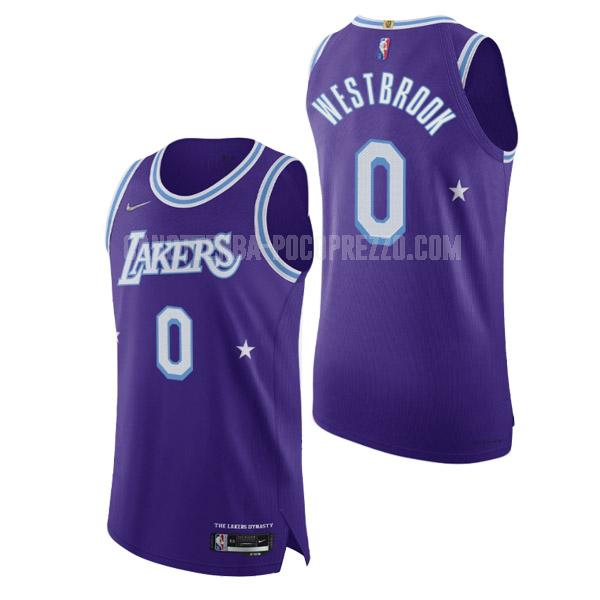 canotta los angeles lakers di russell westbrook 0 uomo viola 75th anniversary 2021-22