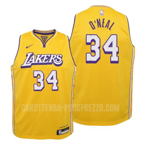 canotta los angeles lakers di shaquille o'neal 34 bambini giallo city edition 2019-20