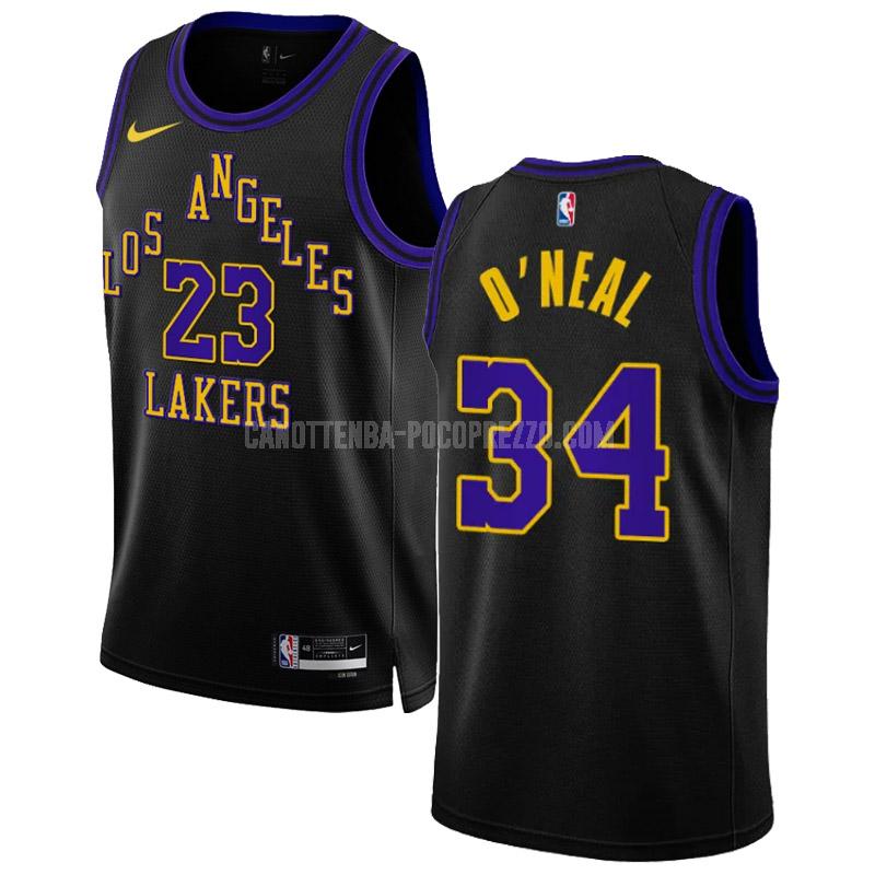 canotta los angeles lakers di shaquille o'neal 34 uomo nero city edition 2023-24