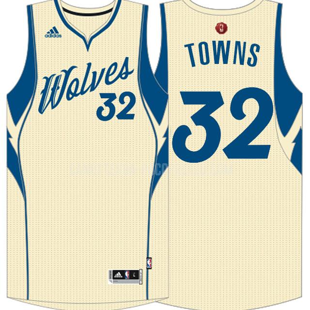 canotta minnesota timberwolves di karl anthony towns 32 uomo color crema natale 2015