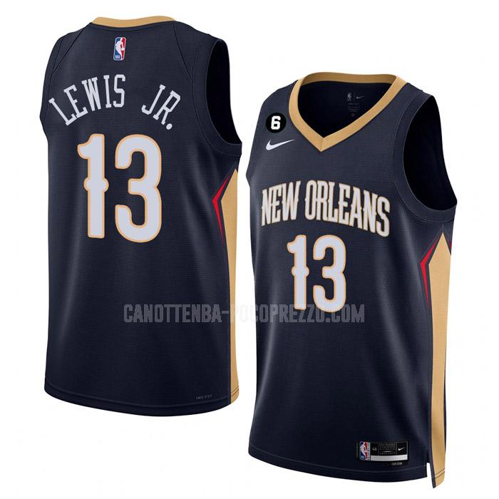 canotta new orleans pelicans di kira lewis jr 13 uomo blu navy icon edition 2022-23