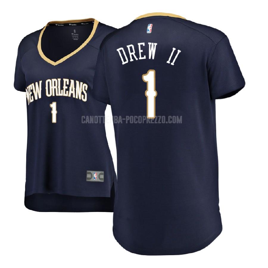 canotta new orleans pelicans di larry drew ii 1 donna blu navy icon 2017-18